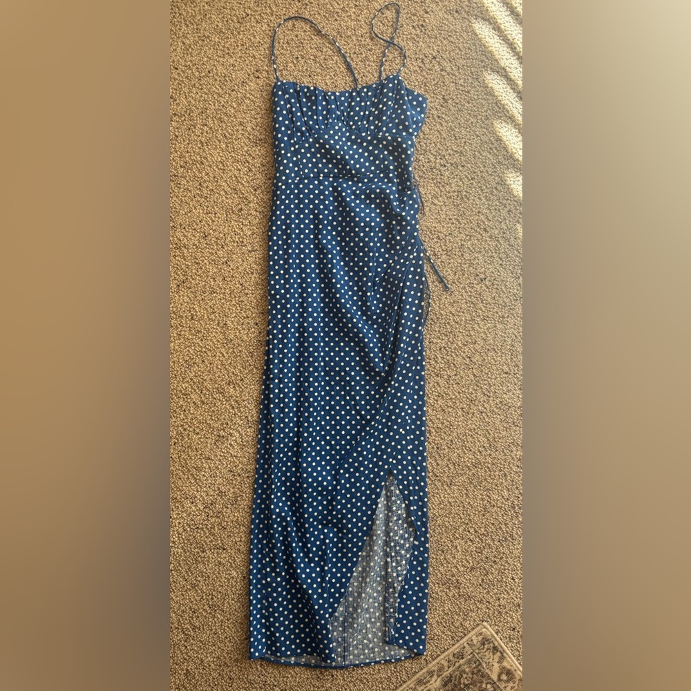 ZARA Linen Blue Polka Dot Midi Skirt- XS- NEW! TAGS ON!